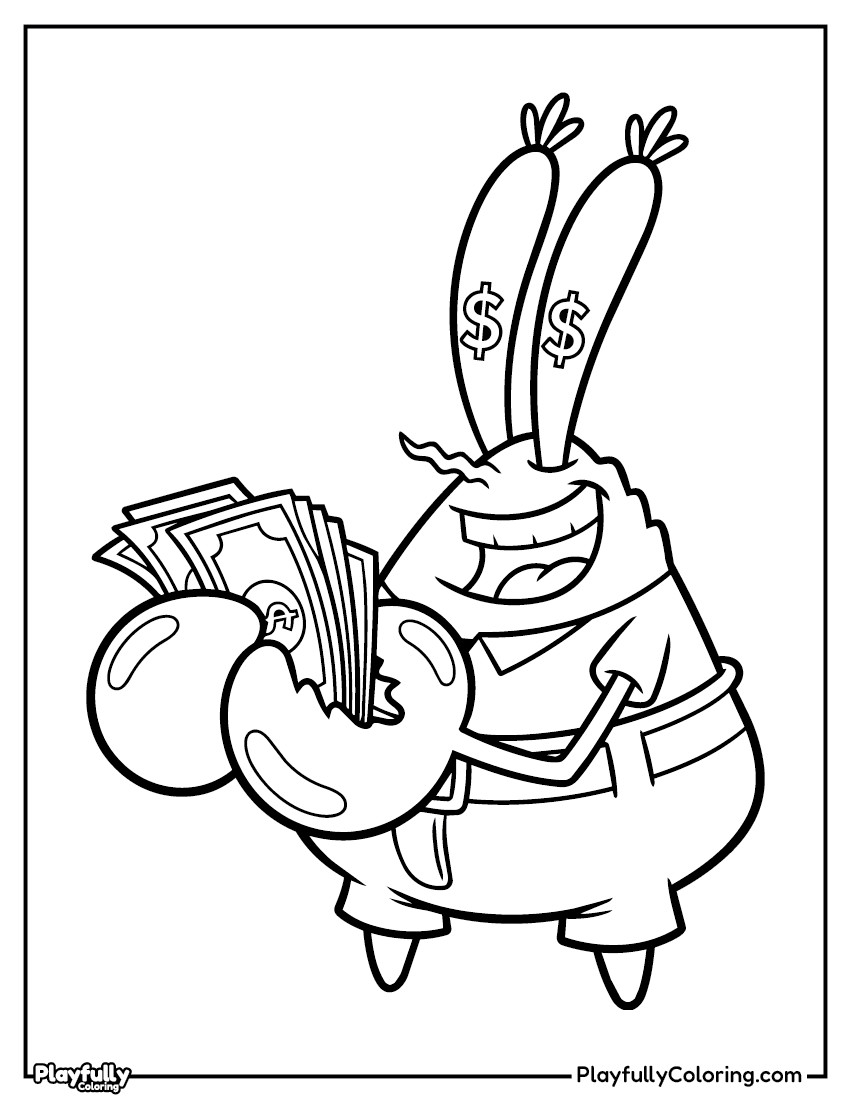 SpongeBob Coloring Pages Mr krabs krabby Money coloring page