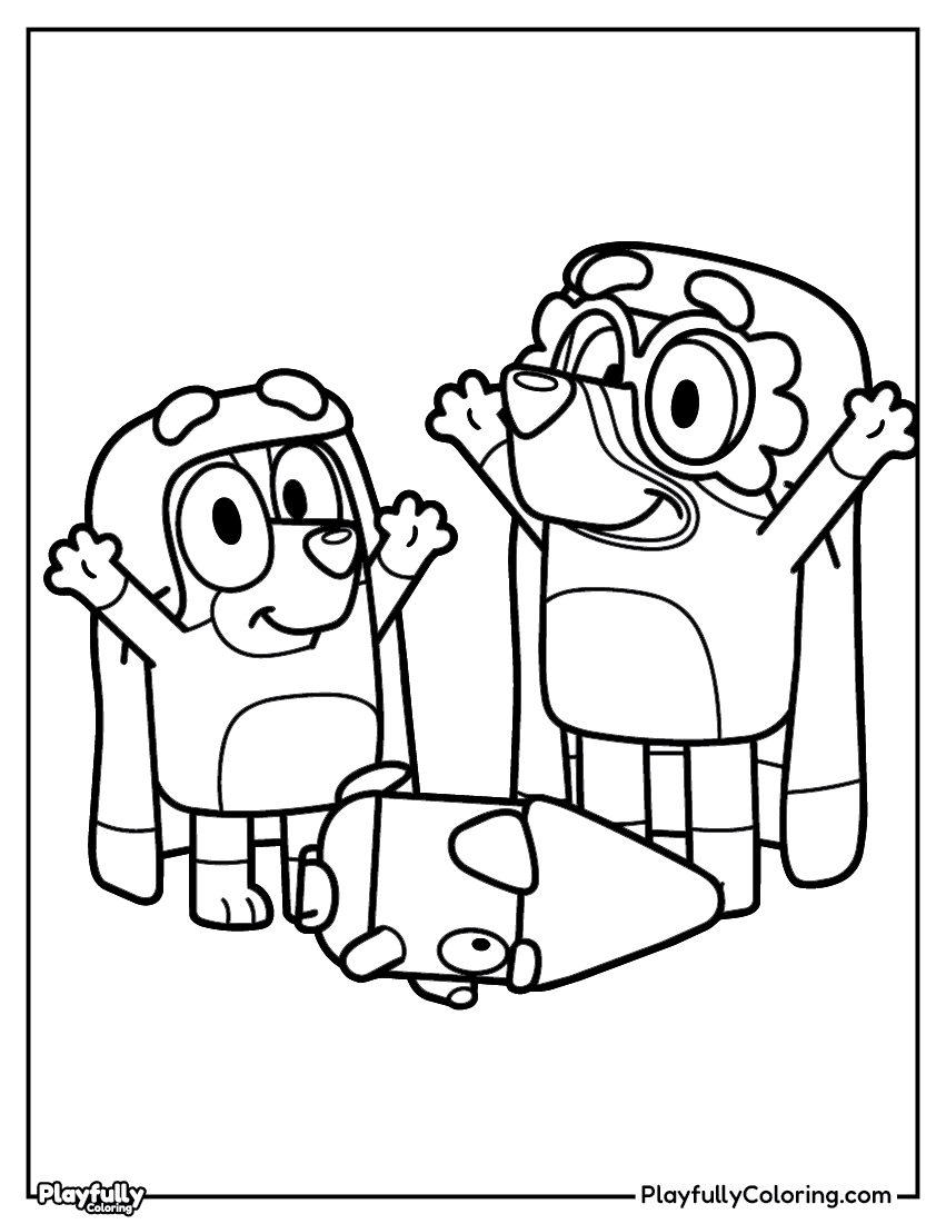 bluey and bingo dressed as grannies