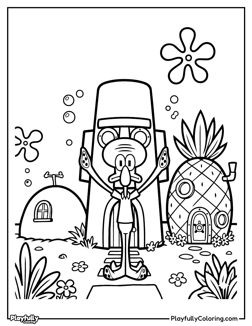 SpongeBob Coloring Pages Squidward fez hat pineapple coloring page.jpg