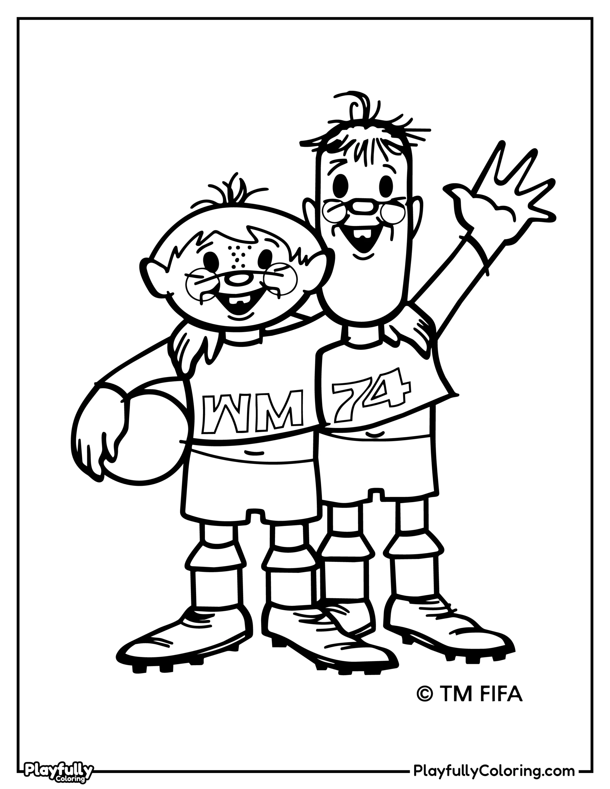 World Cup Mascots Coloring Pages All FIFA Mascots Drawing of Tip and Tap, the official mascots of the 1974 World Cup in West Germany.