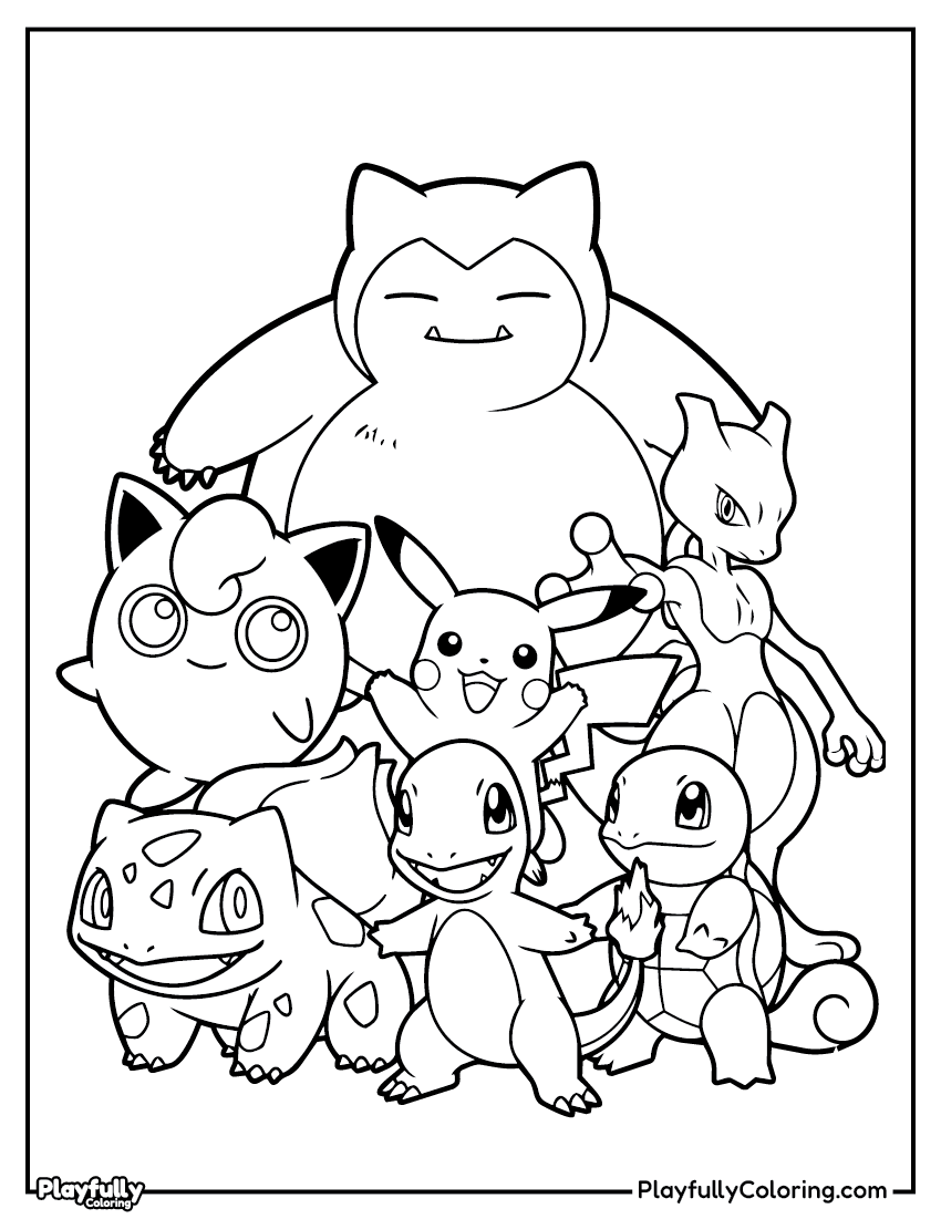 Pokemon Coloring Pages — Free PDF 30 snorlax with pokemon friends coloring page