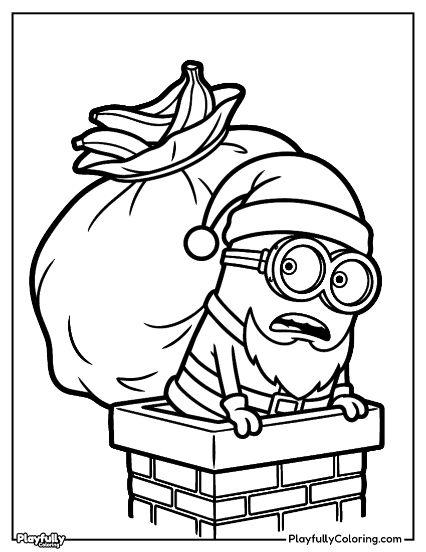 Minions Coloring Pages — Free Printable minion santa chimney coloring page