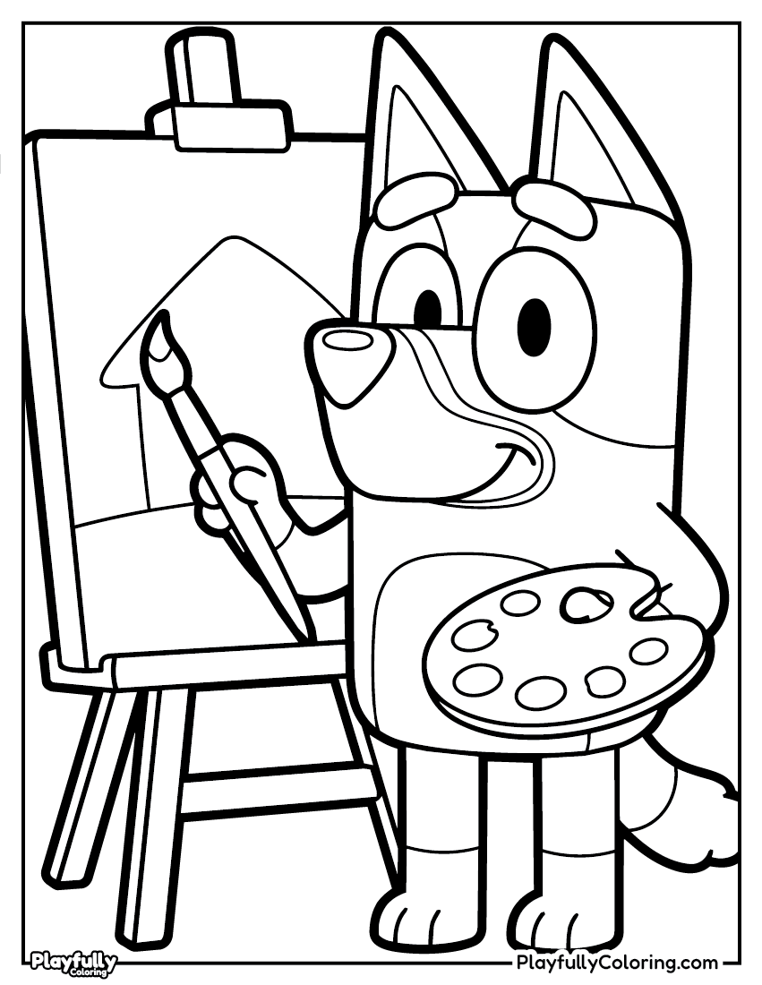 bluey painting on canvas coloring page free printable