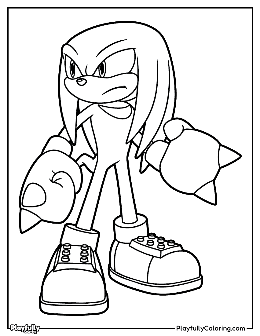 Sonic the Hedgehog Coloring Pages knuckles the echidna tough pose coloring page