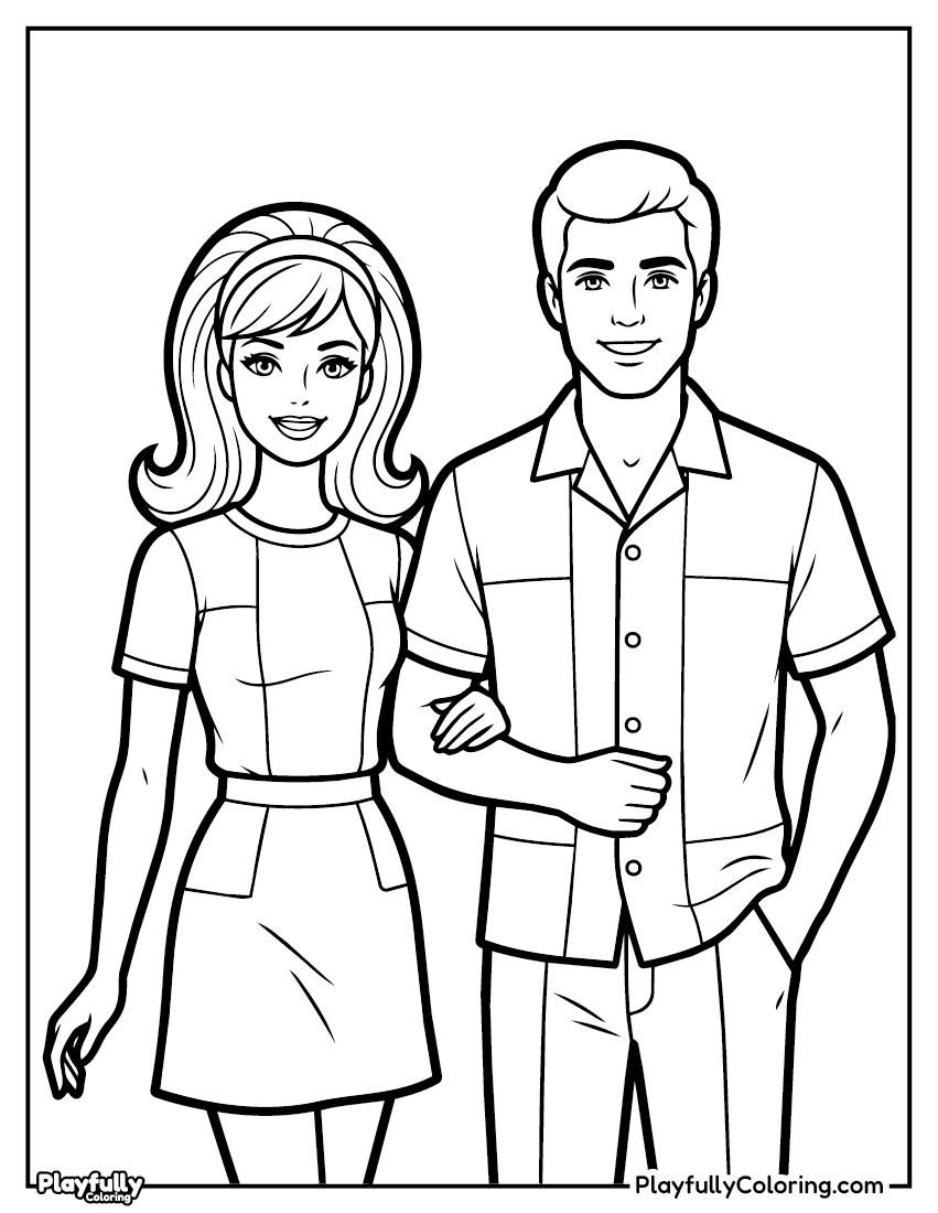 Barbie Coloring Pages Barbie and ken casual coloring page