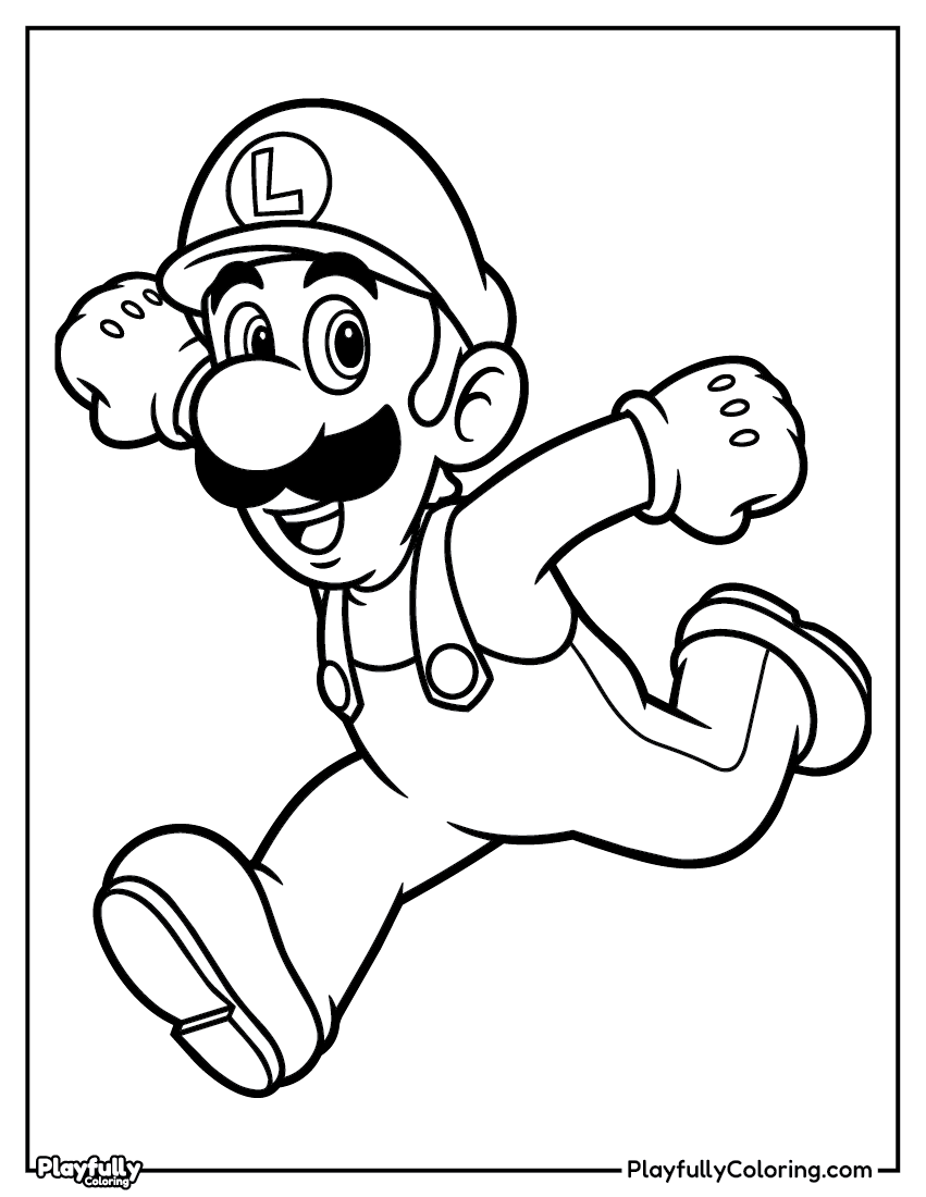 Mario Coloring Pages - Free Printables Luigi running jumping happy coloring page