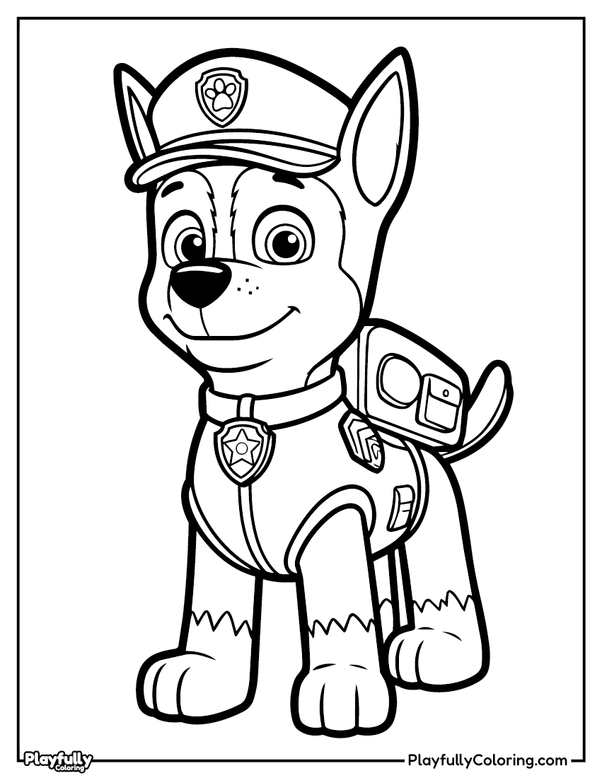 Paw Patrol Coloring Pages Chase classic police pose coloring page