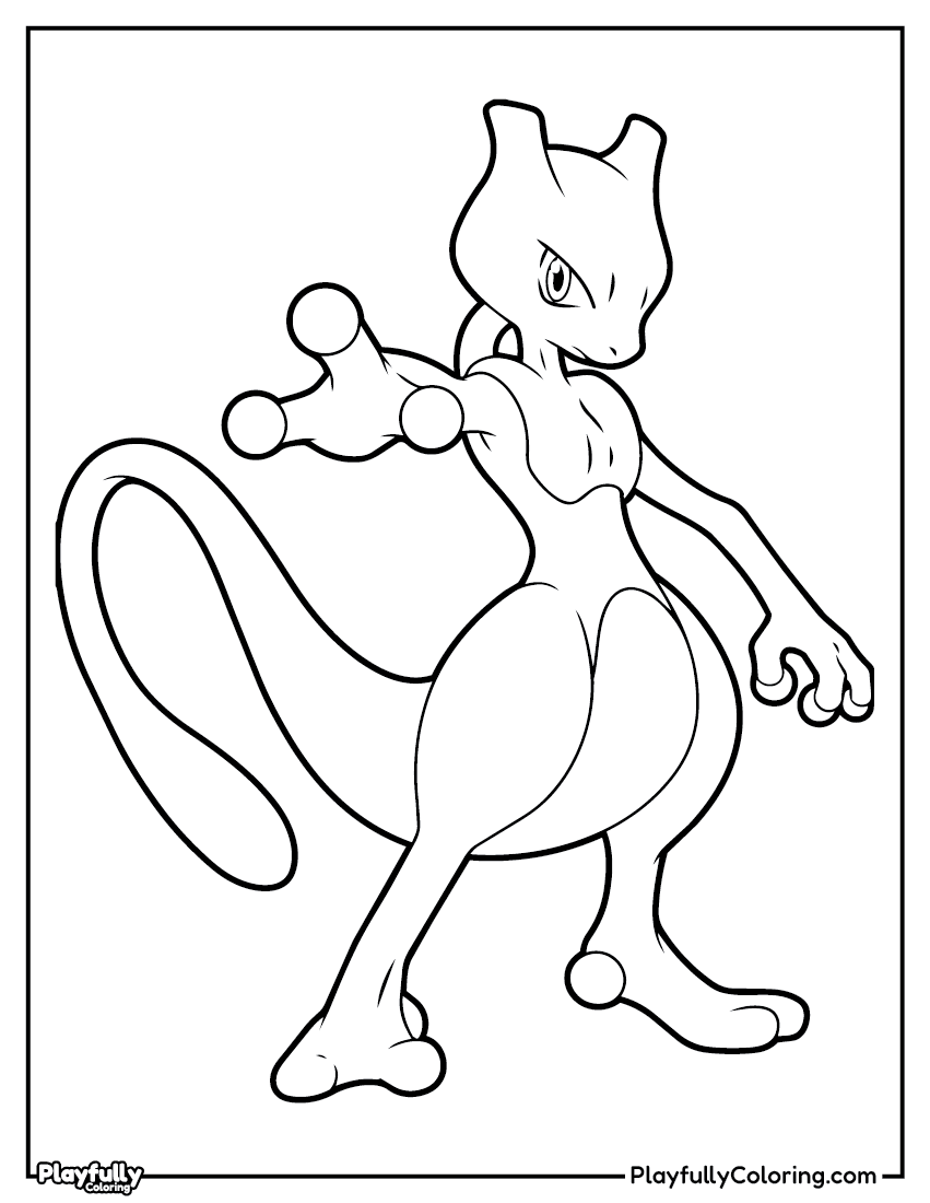 Pokemon Coloring Pages — Free PDF 5 mewtwo battle pose coloring page