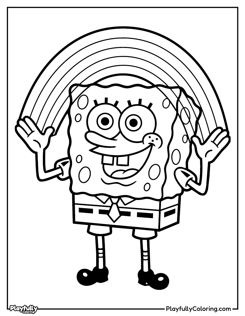 SpongeBob Coloring Pages spongebob imagination rainbow coloring page