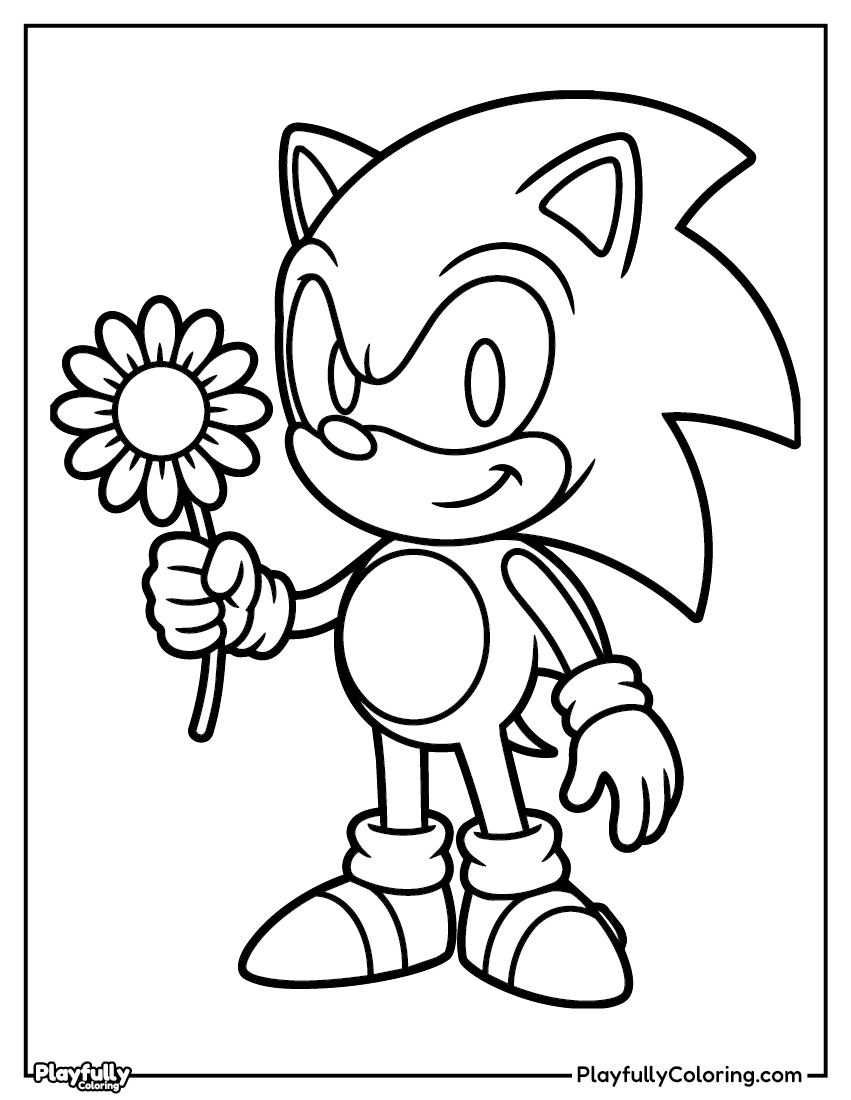Sonic the Hedgehog Coloring Pages cute sonic holding flower cartoon coloring page