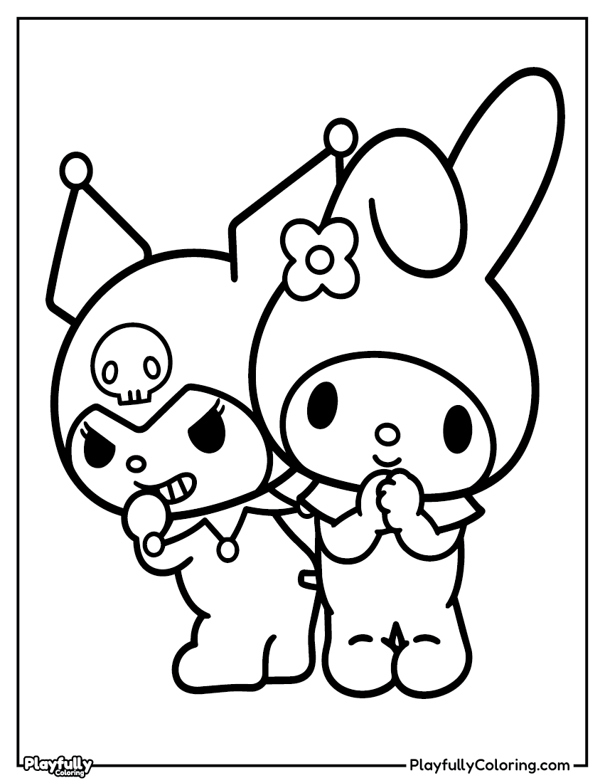 Kuromi and My Melody coloring page – Kuromi and My Melody side by side in their signature styles