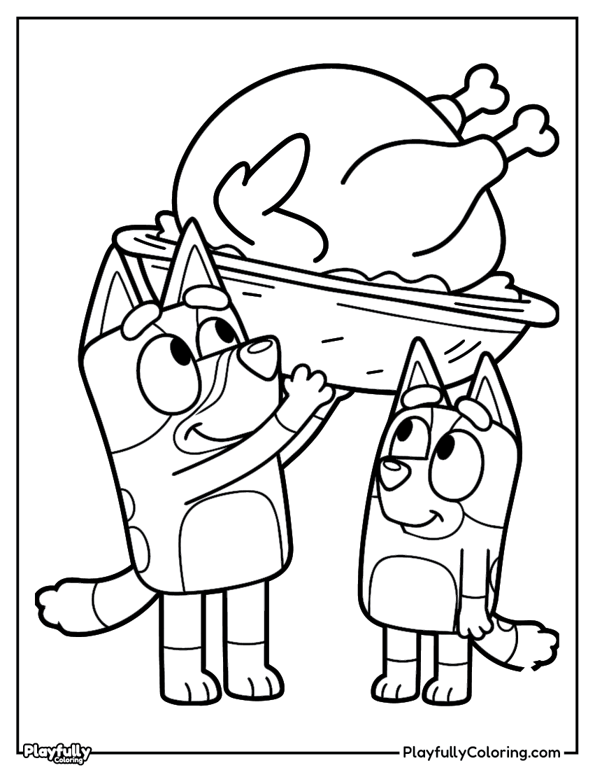 bluey and bingo turkey coloring page free printable
