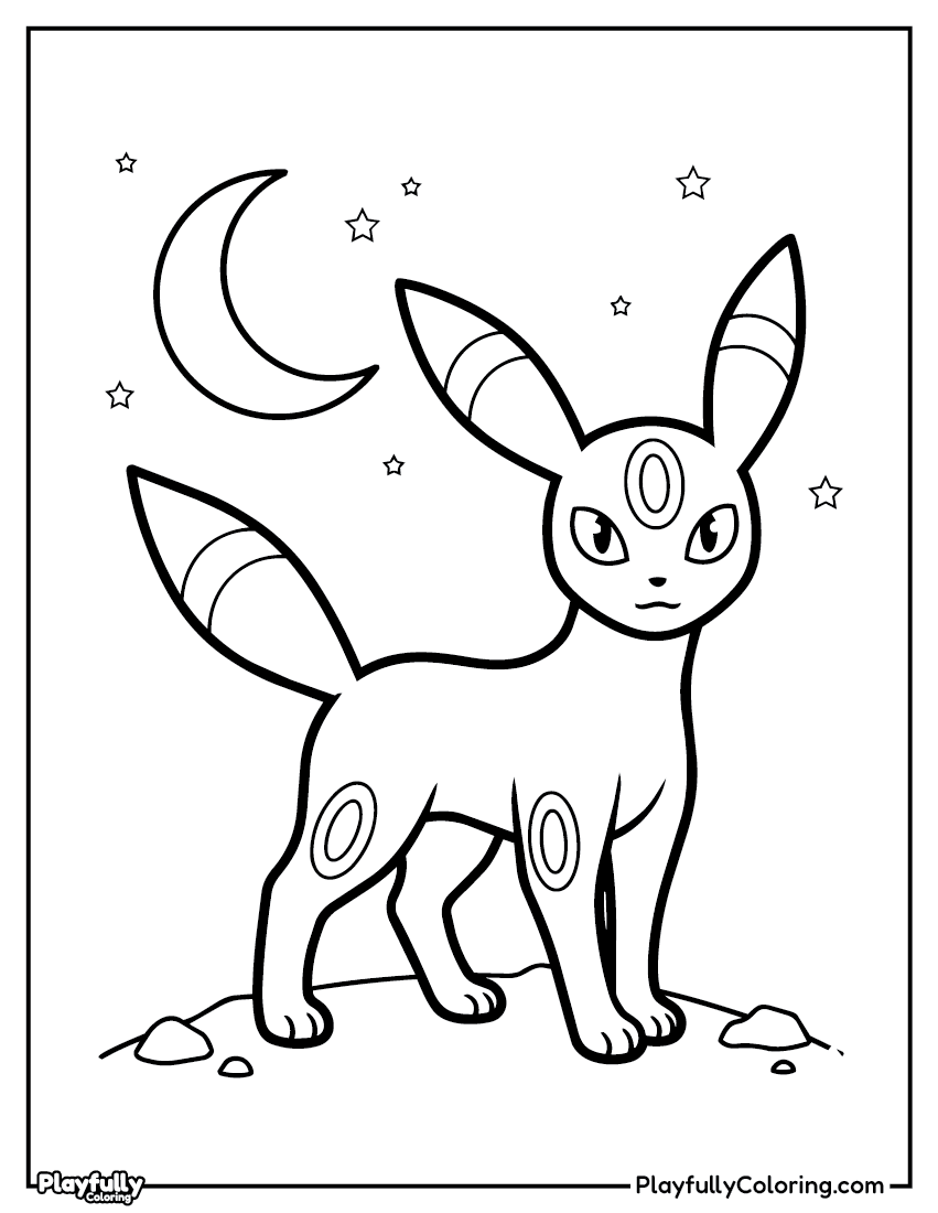 Pokemon Coloring Pages — Free PDF Umbreon moonlight night coloring page