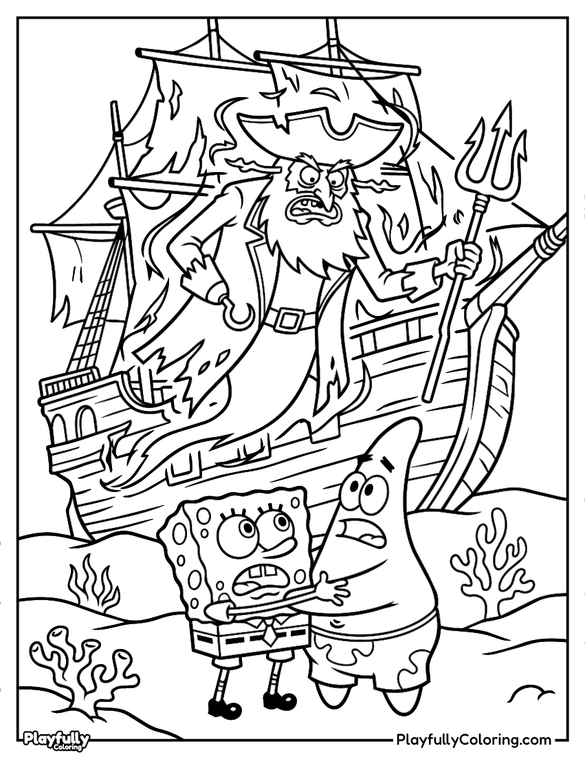 SpongeBob Coloring Pages flying dutchman ghost ship coloring page