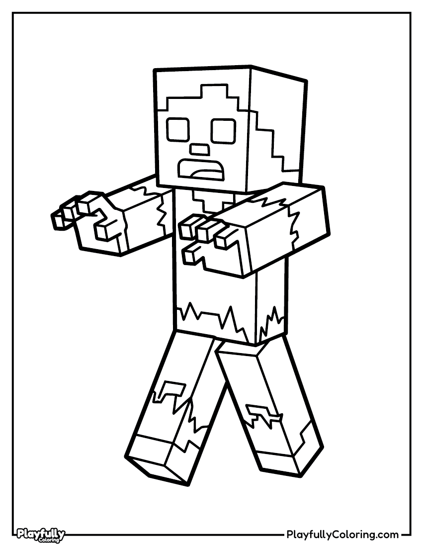 Minecraft Coloring Pages zombie attack coloring page