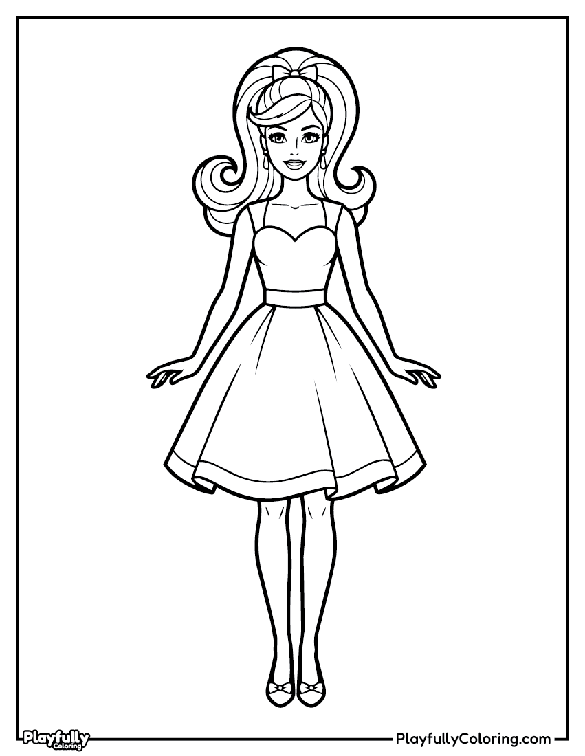 Barbie Coloring Pages Barbie pink dress standing coloring page