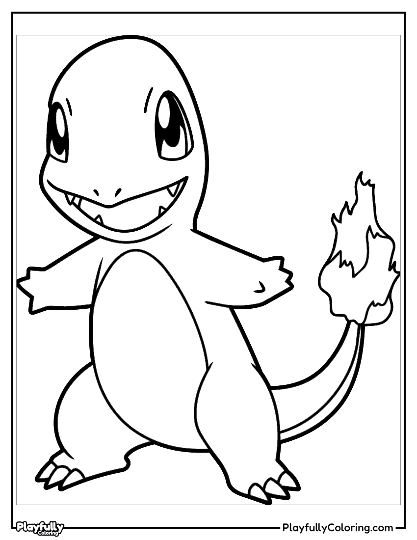 Pokemon Coloring Pages — Free PDF 8 charmander with flames coloring page