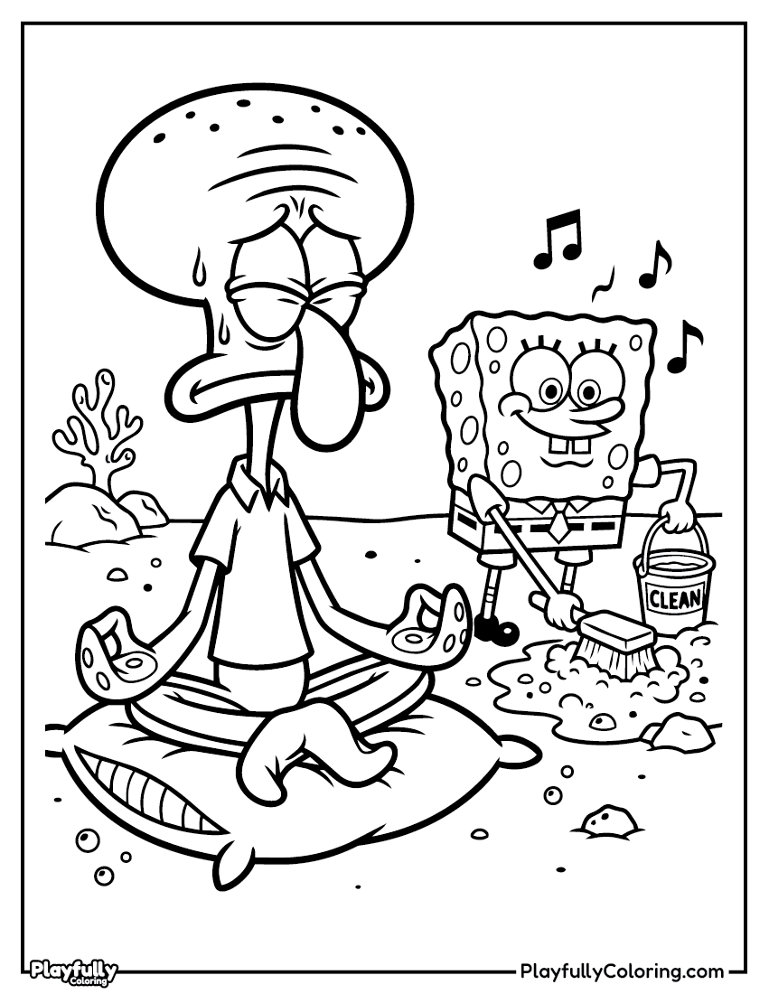 SpongeBob Coloring Pages squidward dancing spongebob music coloring page
