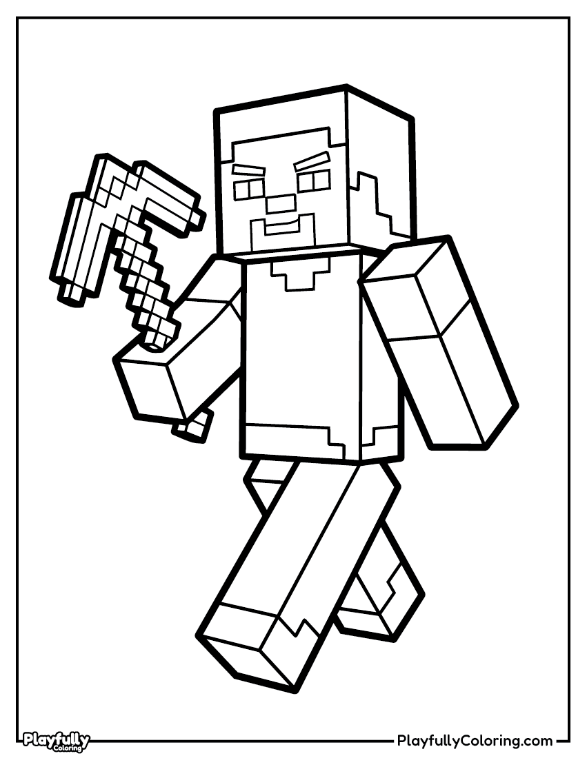 Minecraft Coloring Pages 8 steve with pickaxe action coloring page