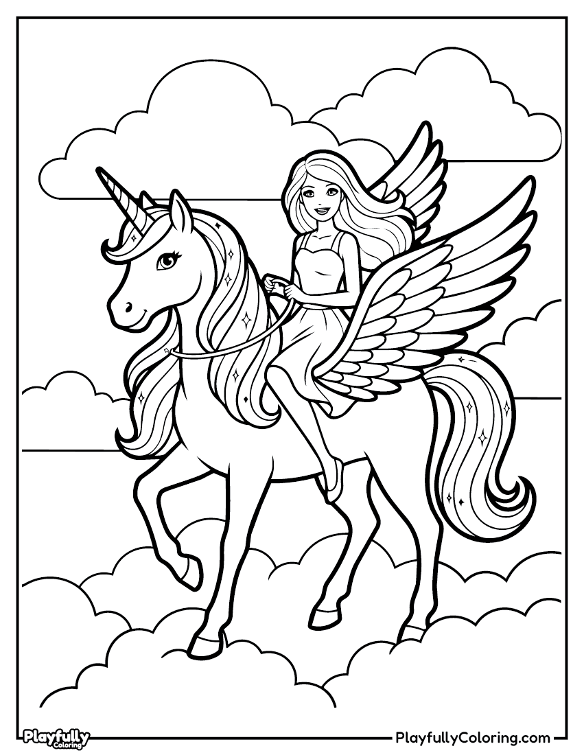 Barbie Coloring Pages Barbie unicorn princess coloring page