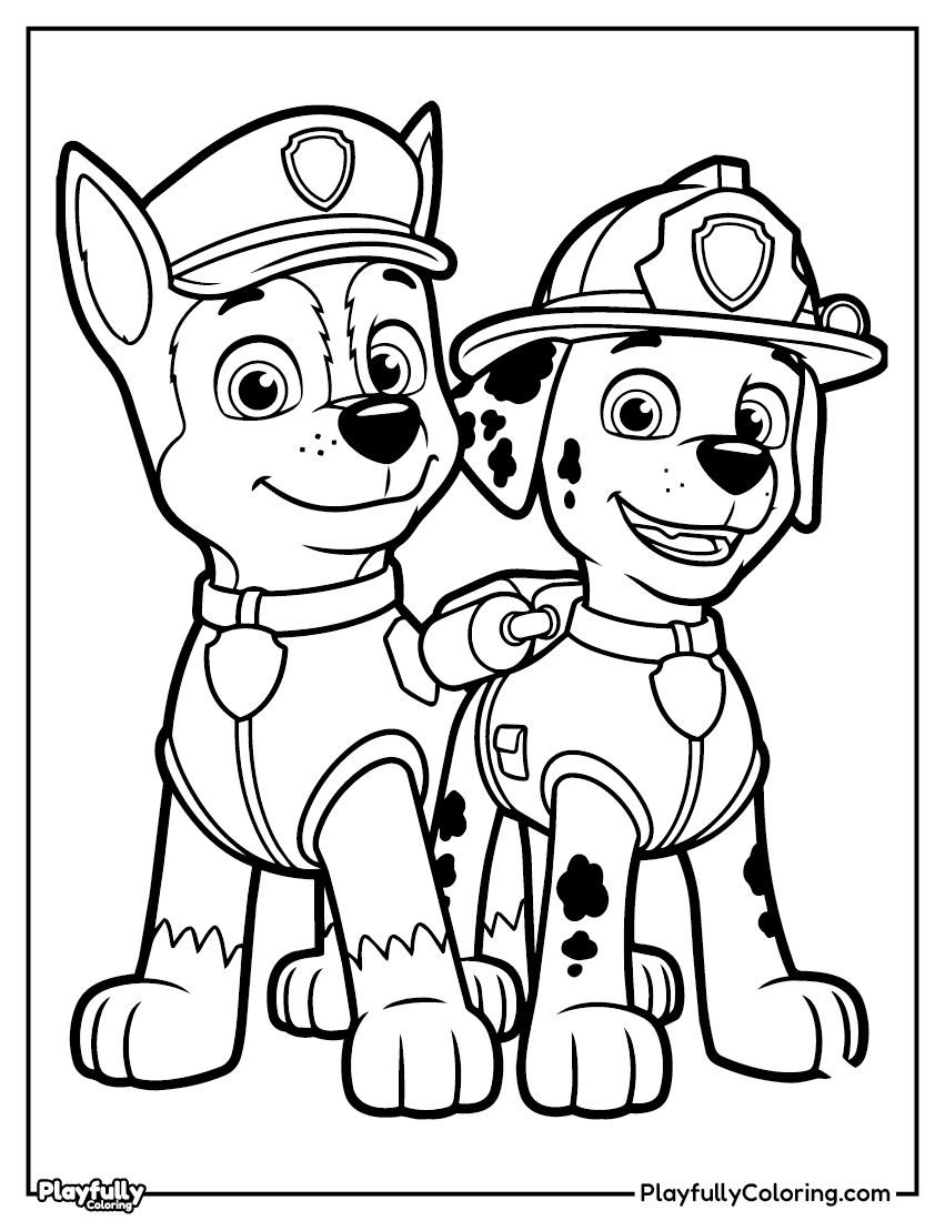 Paw Patrol Coloring Pages Chase and marshall duo coloring page