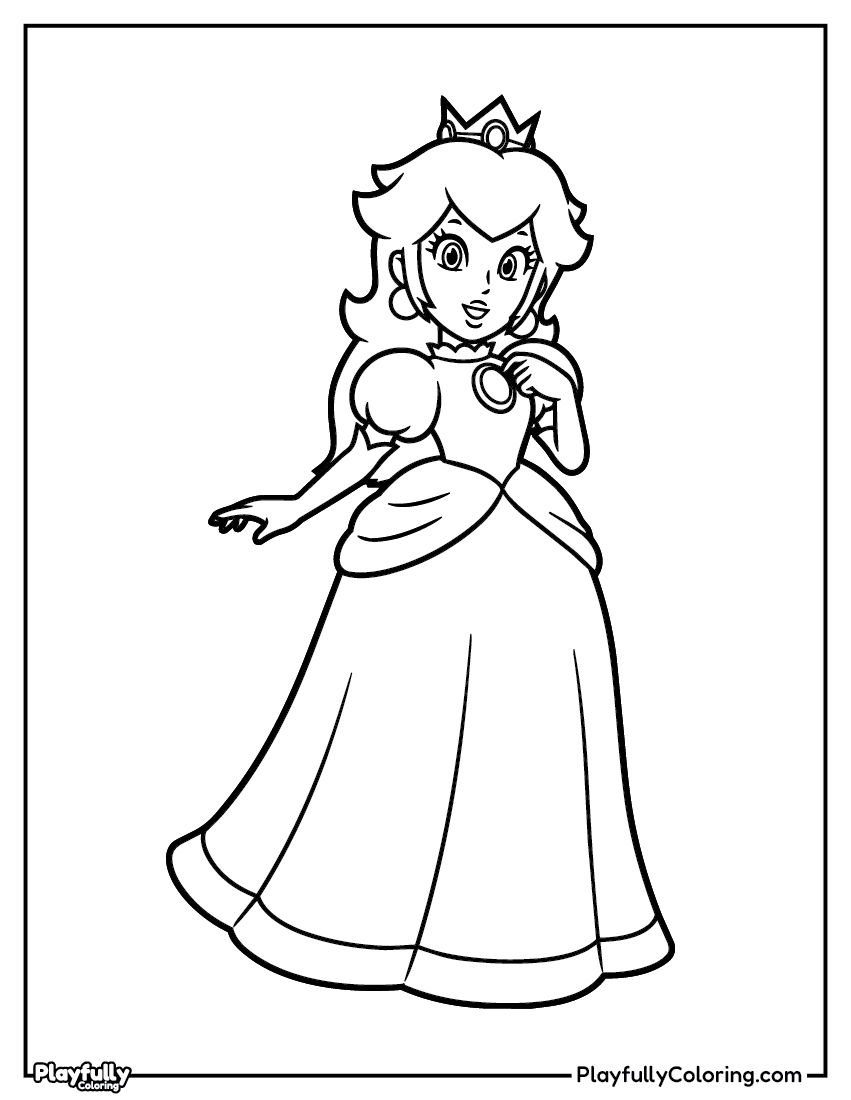 Mario Coloring Pages - Free Printables princess peach elegant dress coloring page