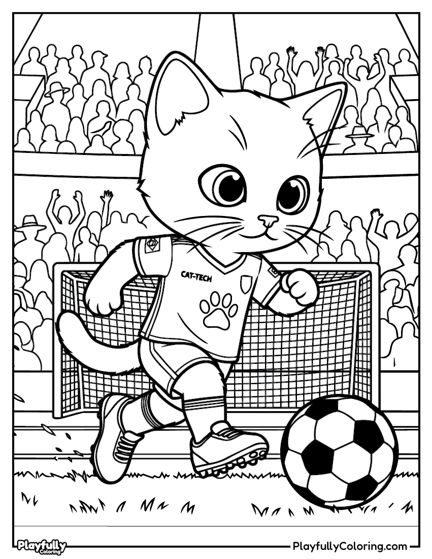 Animal Soccer Players Coloring Pages — Free PDF cat soccer player coloring page free printable for kids