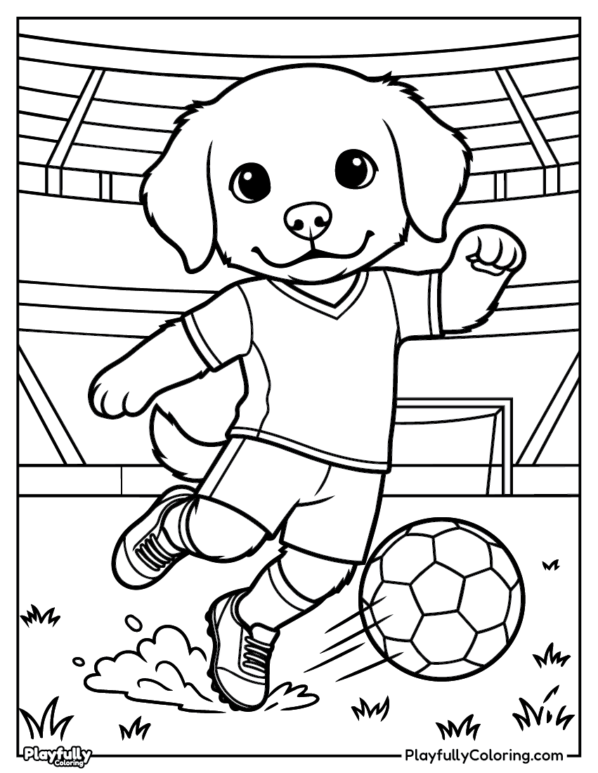 Animal Soccer Players Coloring Pages — Free PDF dog playing football coloring page free printable pdf