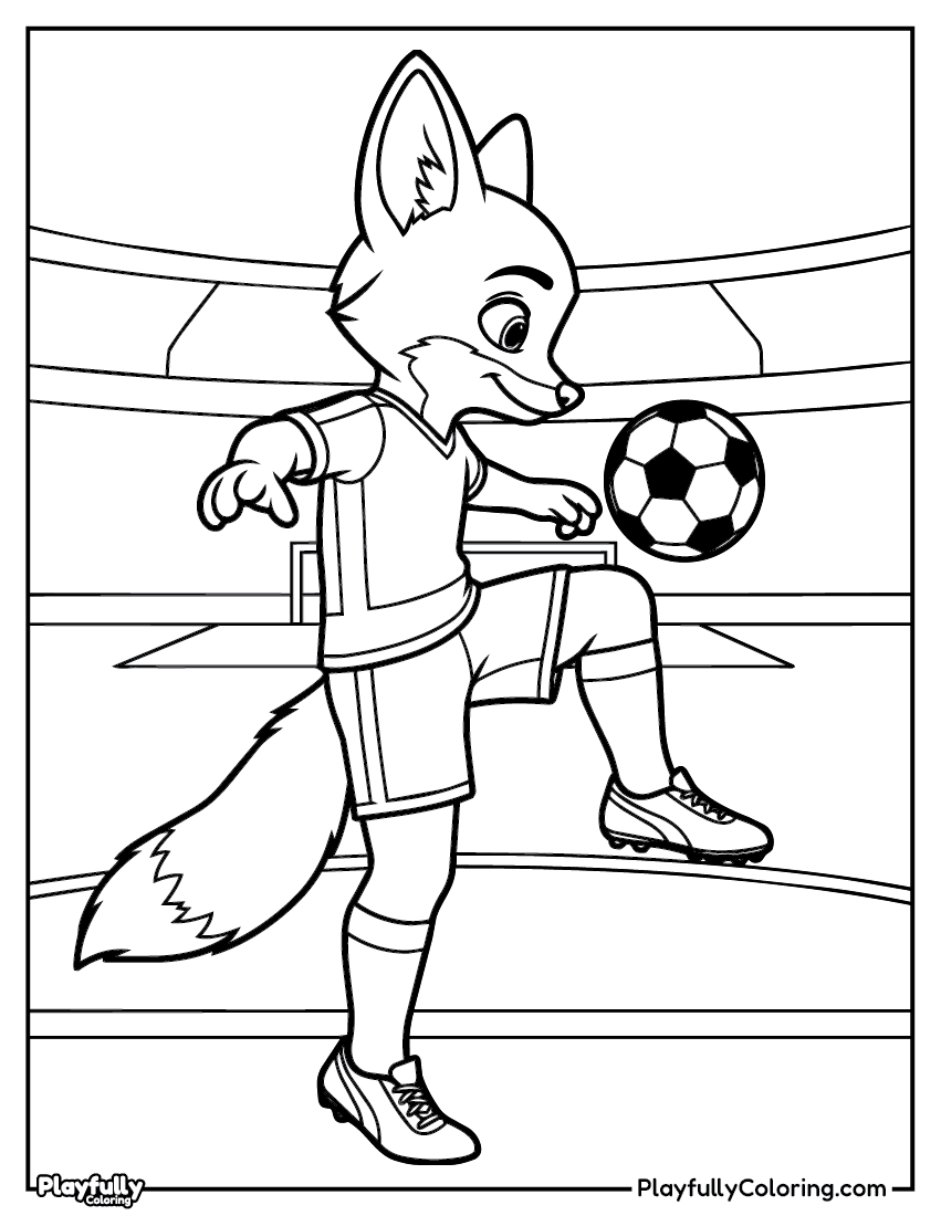 Animal Soccer Players Coloring Pages — Free PDF fox playing soccer coloring page printable pdf for kids