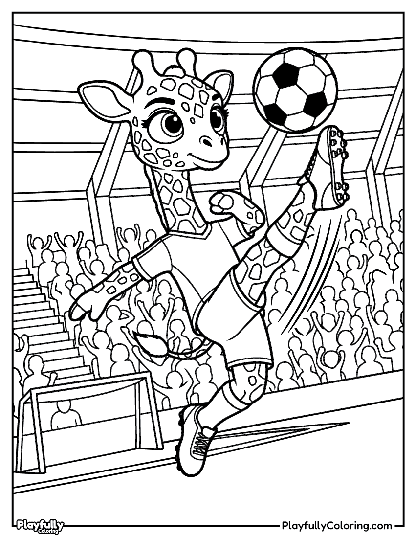Animal Soccer Players Coloring Pages — Free PDF giraffe soccer player coloring page free printable pdf