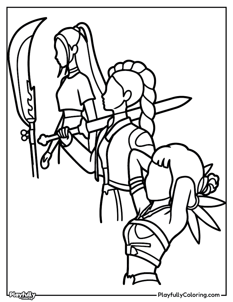 KPop Demon Hunters Coloring Pages huntrix demon slayer combat rumi mira zoey coloring page