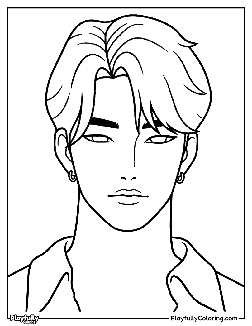 KPop Demon Hunters Coloring Pages jinu saja boys kpop idol portrait coloring page