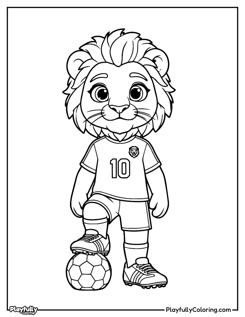 Animal Soccer Players Coloring Pages — Free PDF lion soccer player coloring page free printable for kids