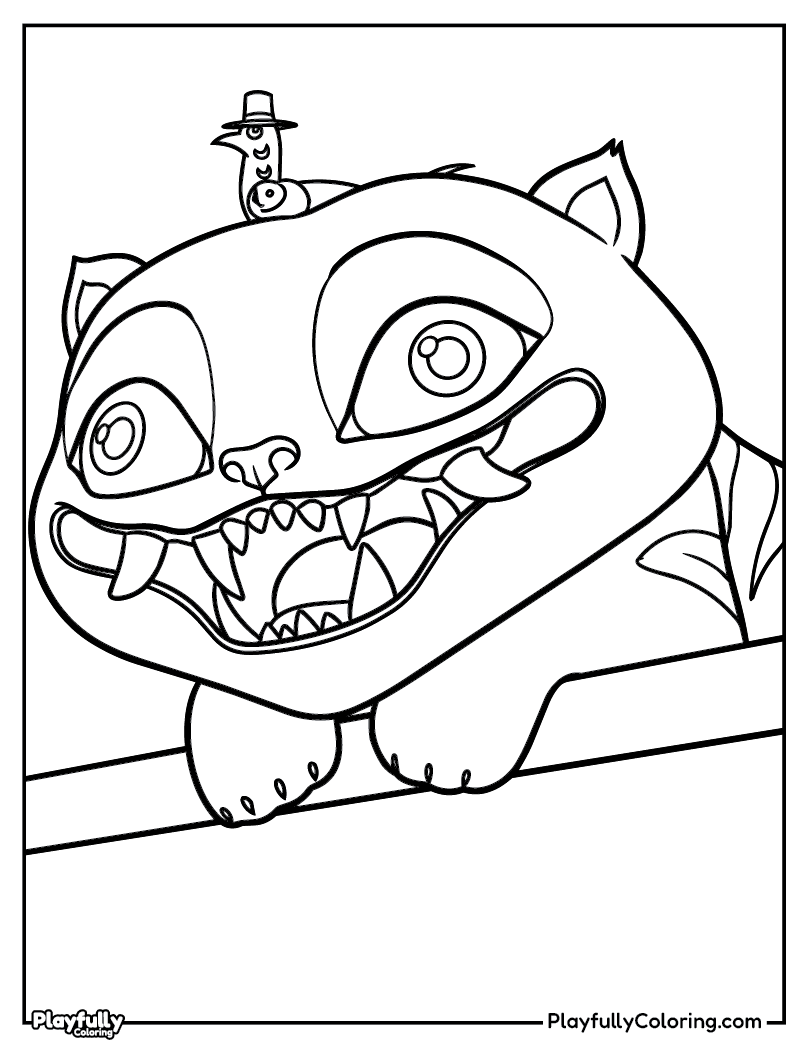 KPop Demon Hunters Coloring Pages rumi derpy cat mascot head coloring page