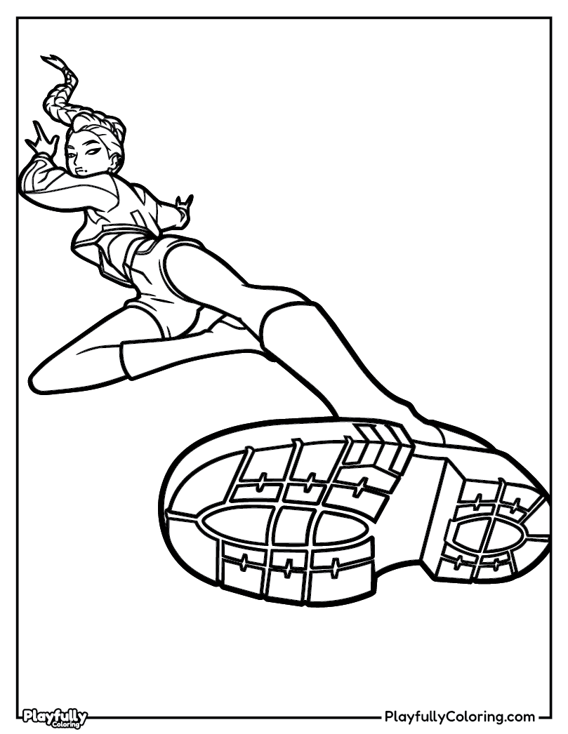 KPop Demon Hunters Coloring Pages rumi giant sneaker kick pose coloring page
