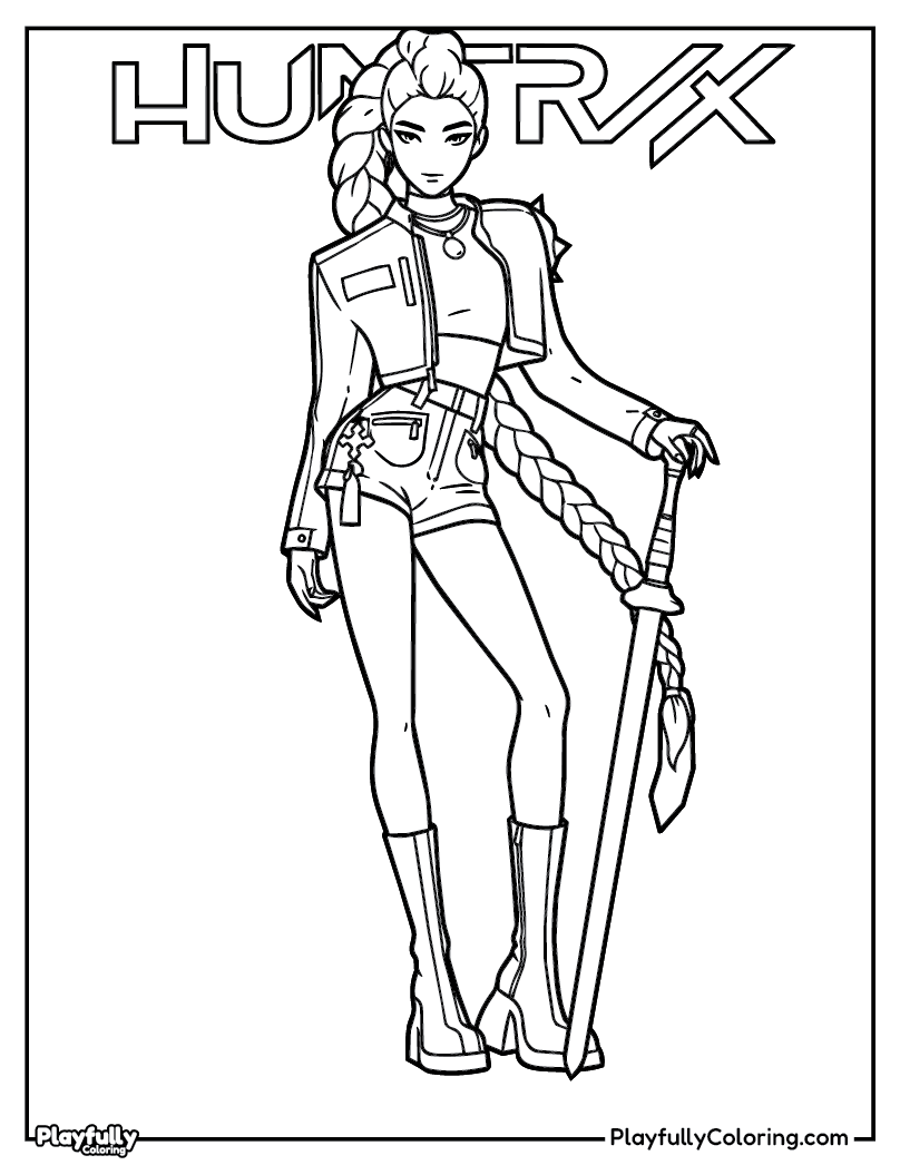 KPop Demon Hunters Coloring Pages rumi huntrix member logo portrait coloring page
