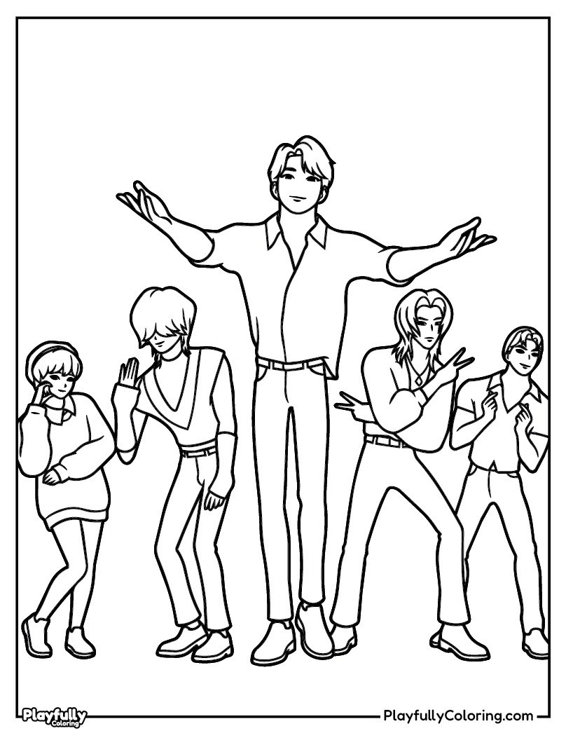 KPop Demon Hunters Coloring Pages saja boys group dance move coloring page