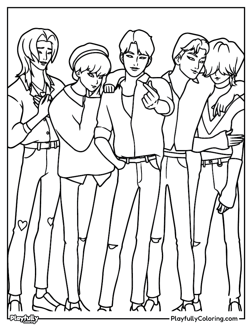 KPop Demon Hunters Coloring Pages saja boys kpop boy band pose coloring page