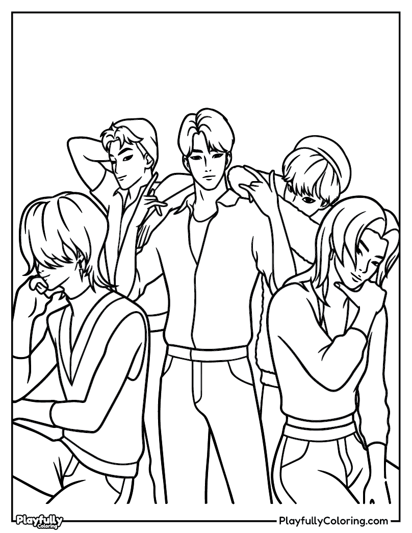 KPop Demon Hunters Coloring Pages saja boys kpop group coloring page