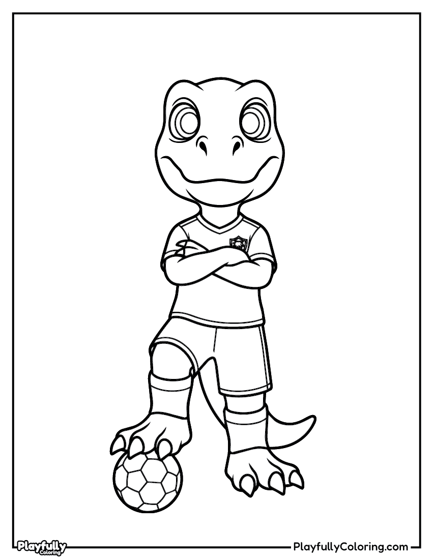 Animal Soccer Players Coloring Pages — Free PDF t-rex soccer player coloring page free printable for kids