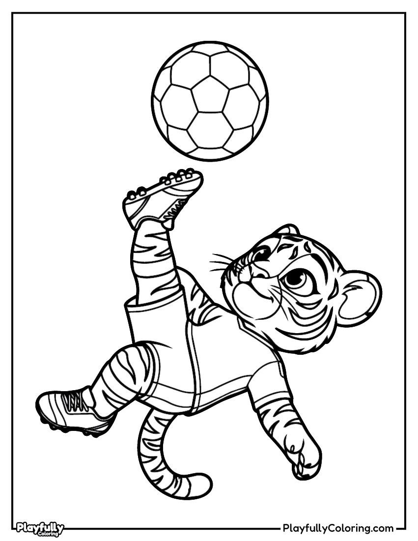 Animal Soccer Players Coloring Pages — Free PDF tiger playing soccer coloring page printable pdf