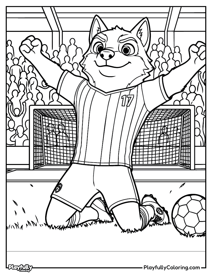 Animal Soccer Players Coloring Pages — Free PDF wolf playing football coloring page free printable