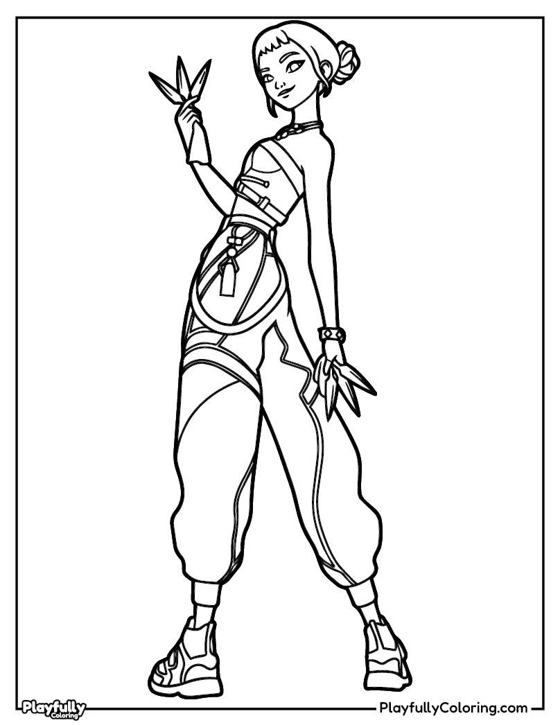 KPop Demon Hunters Coloring Pages zoey dynamic action full body coloring page