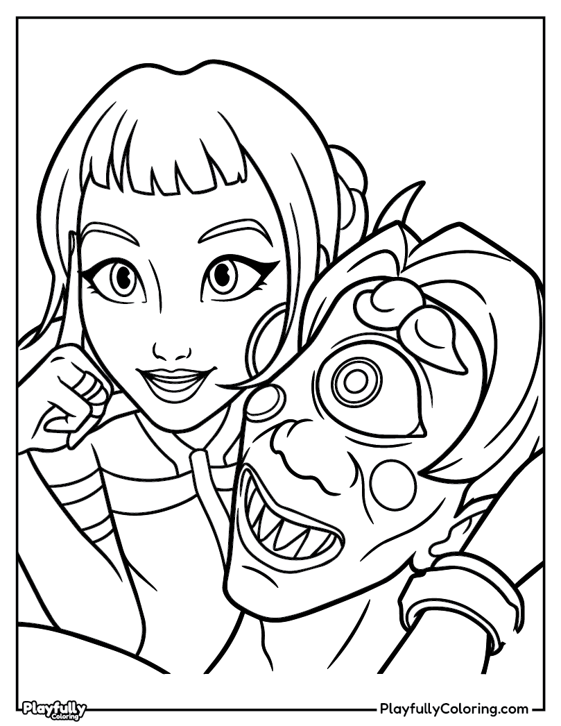 KPop Demon Hunters Coloring Pages zoey huntrix smiling portrait coloring page