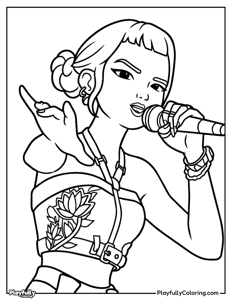 KPop Demon Hunters Coloring Pages zoey huntrix vocalist singing coloring page