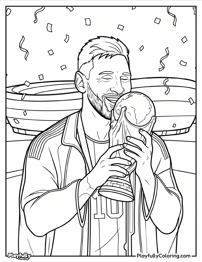 Lionel Messi Coloring Pages 11 messi kissing world cup trophy coloring page