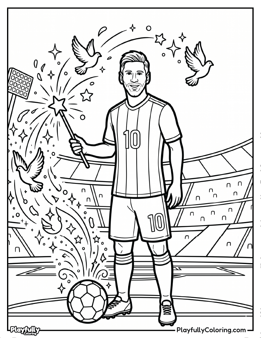 Lionel Messi Coloring Pages 18 lionel messi magician magic wand coloring sheet