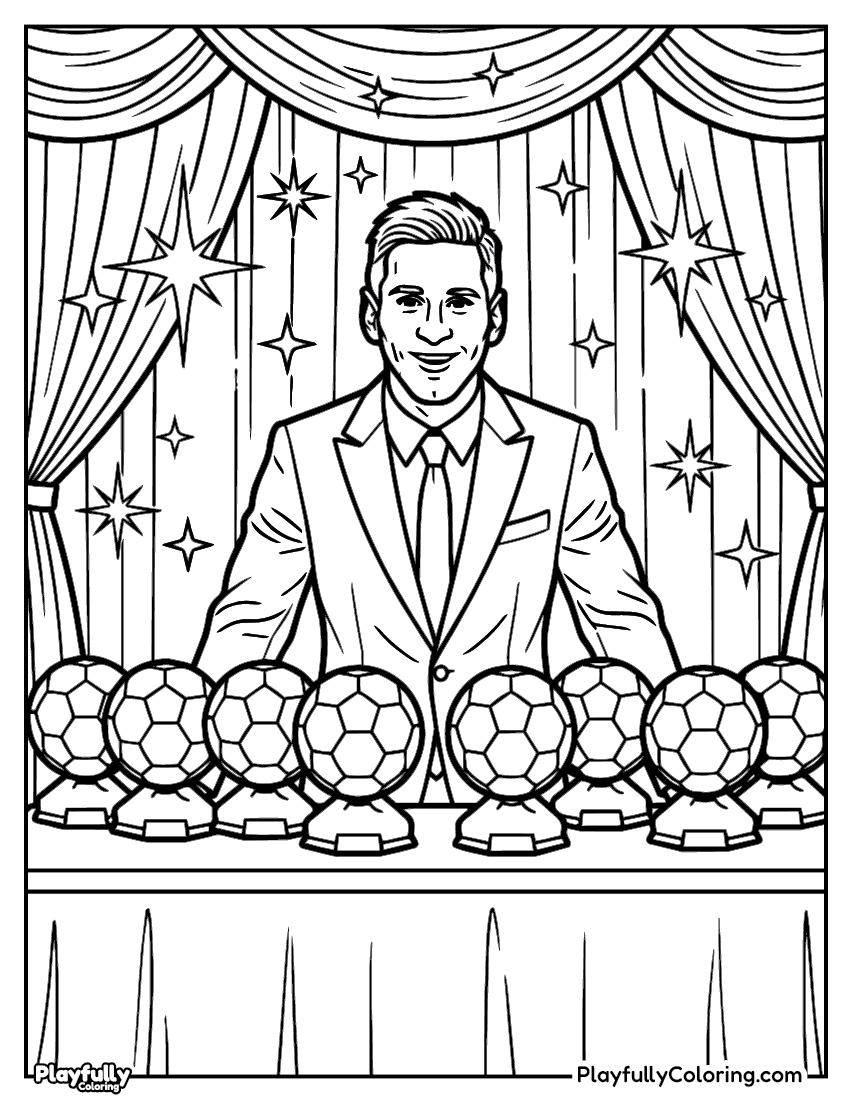 Lionel Messi Coloring Pages 23 lionel messi 8 ballon dor trophies coloring sheet