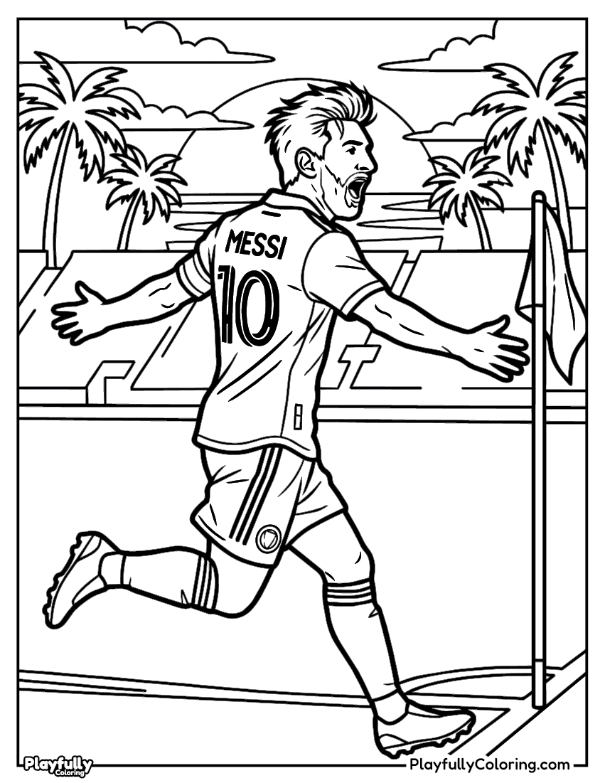 Lionel Messi Coloring Pages 24 messi inter miami goal celebration palm trees coloring page