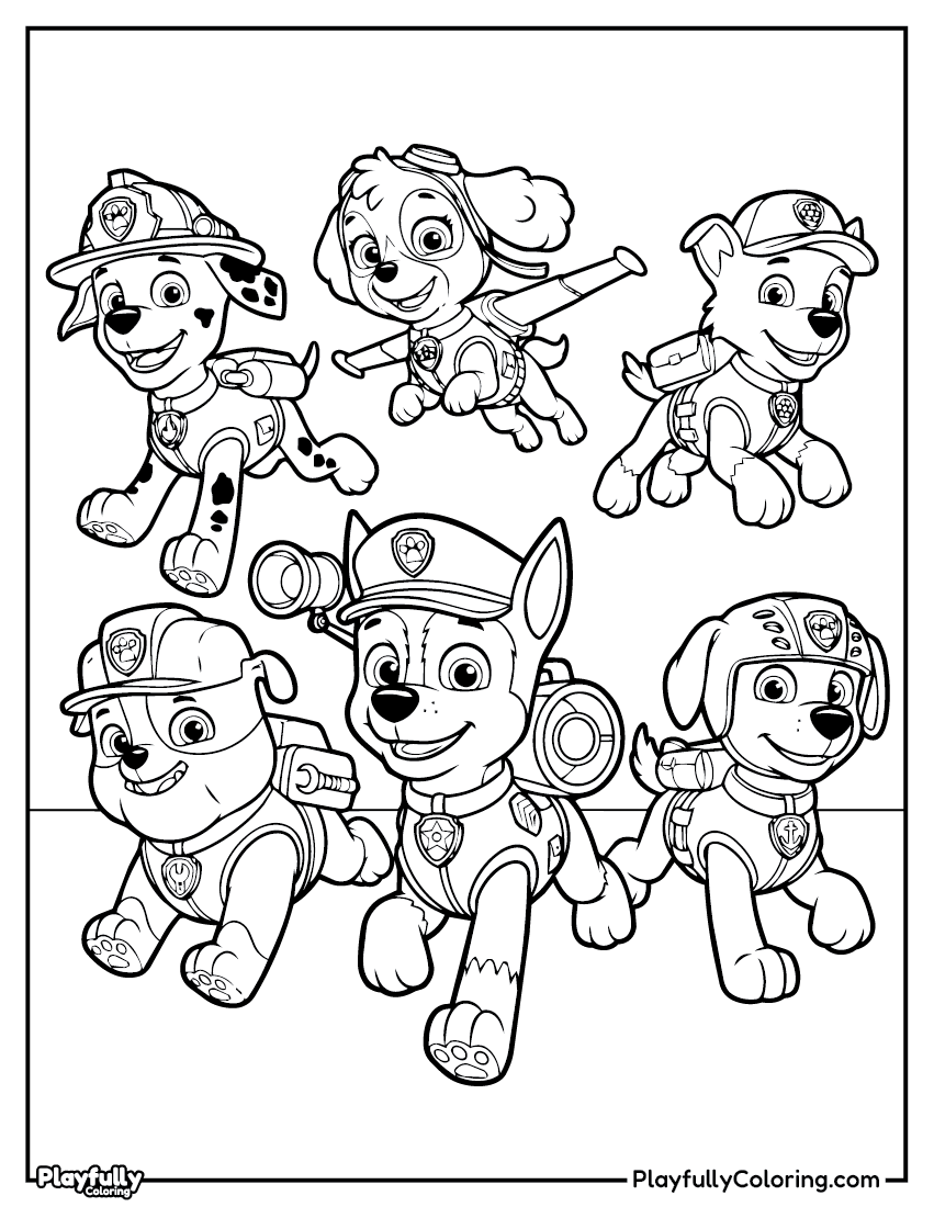 Paw Patrol Coloring Pages 4 paw patrol full team group coloring page